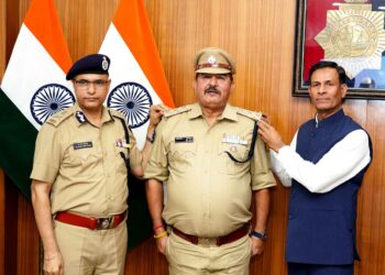 Neeraj Sarna is piped as Deputy Superintendent of Police (DSP) by Chief Secretary Rajesh Prasad and Chandigarh DGP Dr Sagar Preet Hooda in Chandigarh